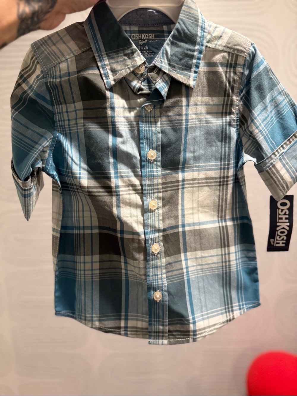 OshKosh B'gosh Blue & Gray Plaid Short-Sleeve Button-Down Shirt